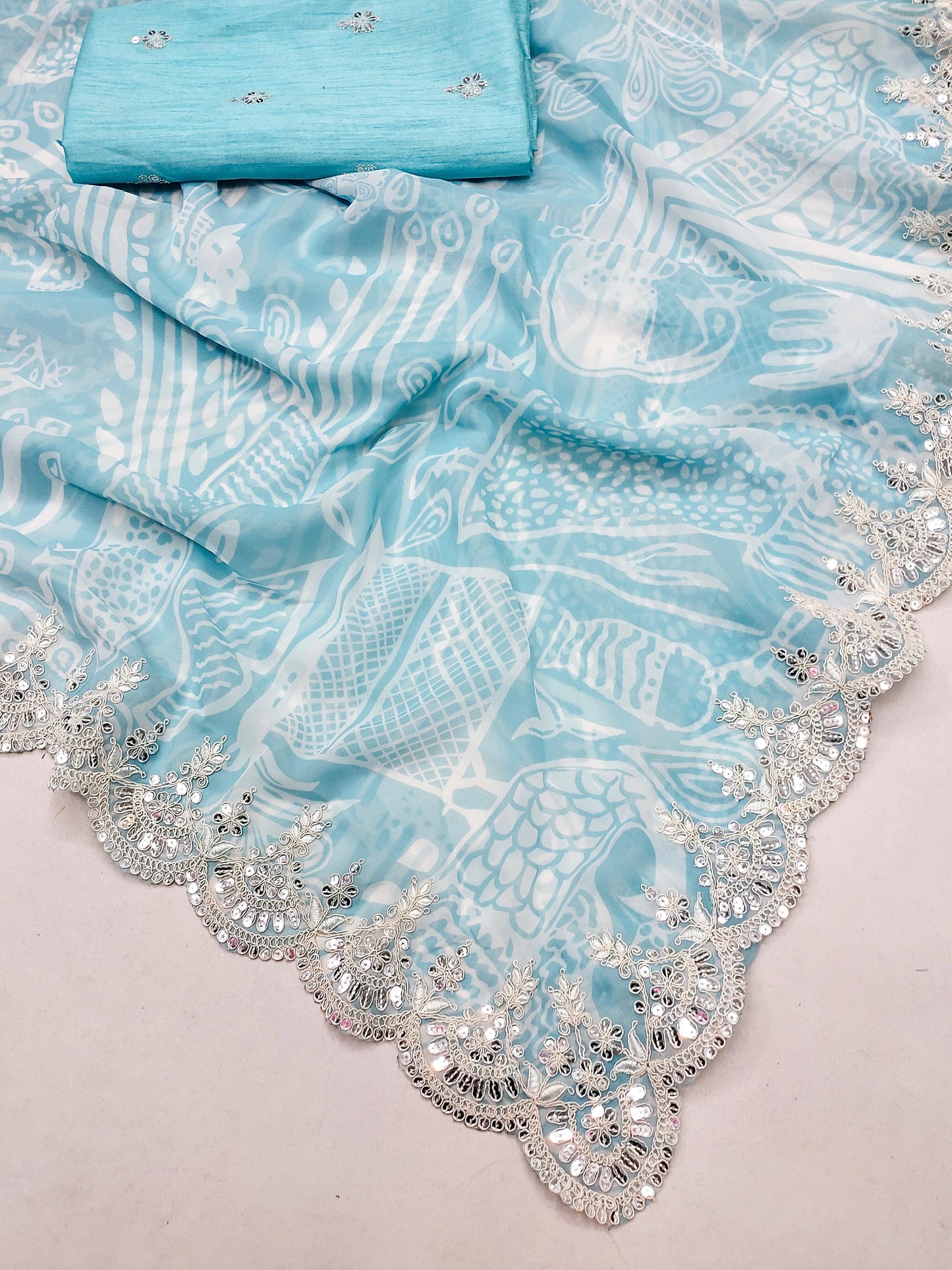 Sky Blue Color Beautiful Partywear Saree