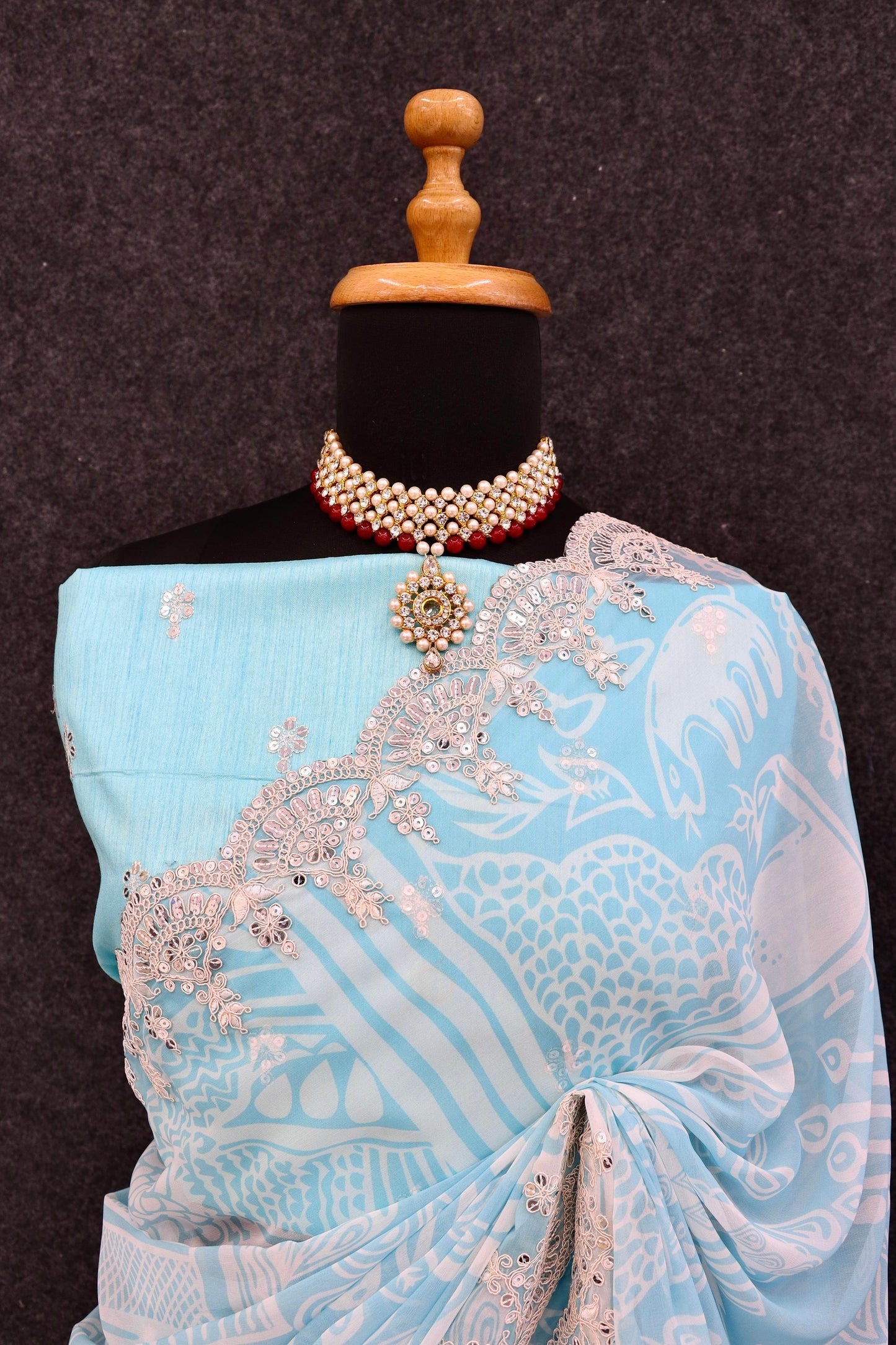 Sky Blue Color Beautiful Partywear Saree