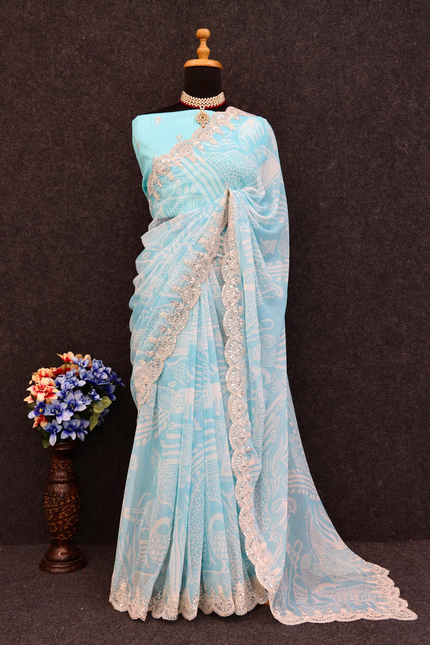 Sky Blue Color Beautiful Partywear Saree