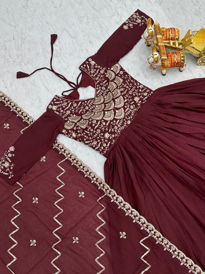 Maroon Color Beautiful Anarkali Dress in Georgette Fabric