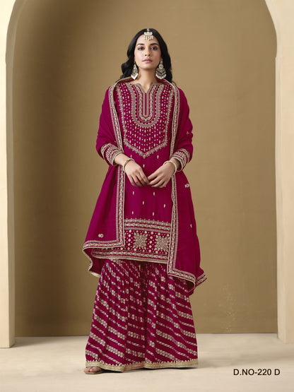 Rani Pink Color Heavy Sharara Wedding Wear Suit For Family Function