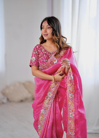 Pink Color Beautiful Silk Fabric Saree