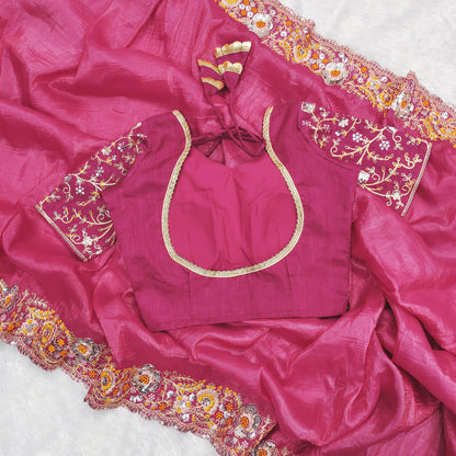 Pink Color Beautiful Silk Fabric Saree