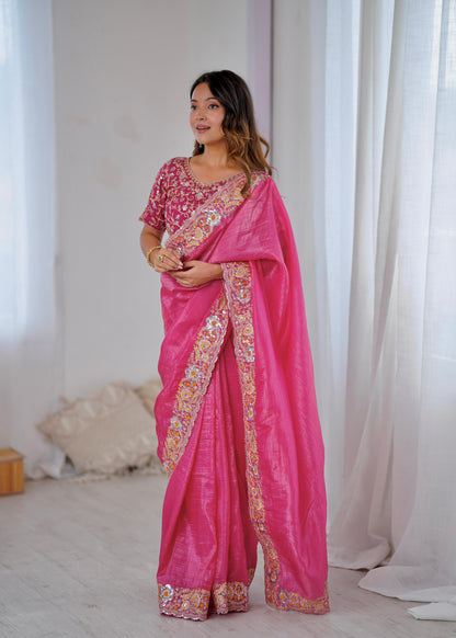 Pink Color Beautiful Silk Fabric Saree