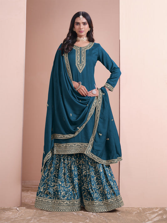 Morptich Color Partywear Plazo Suit In Silk Fabric Wedding Function