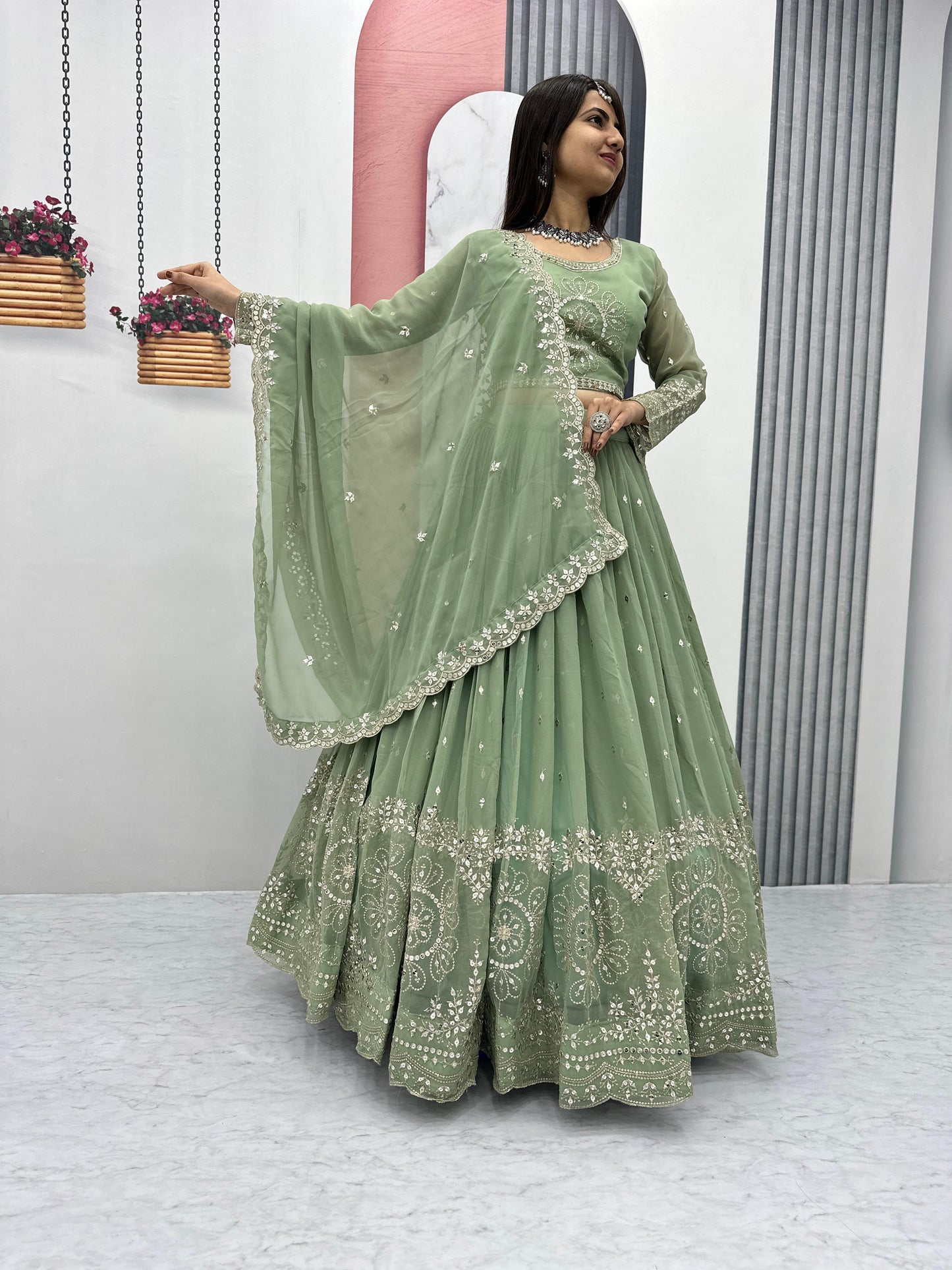 Light Green Color Beautiful Lehenga Choli In Georgette Fabric