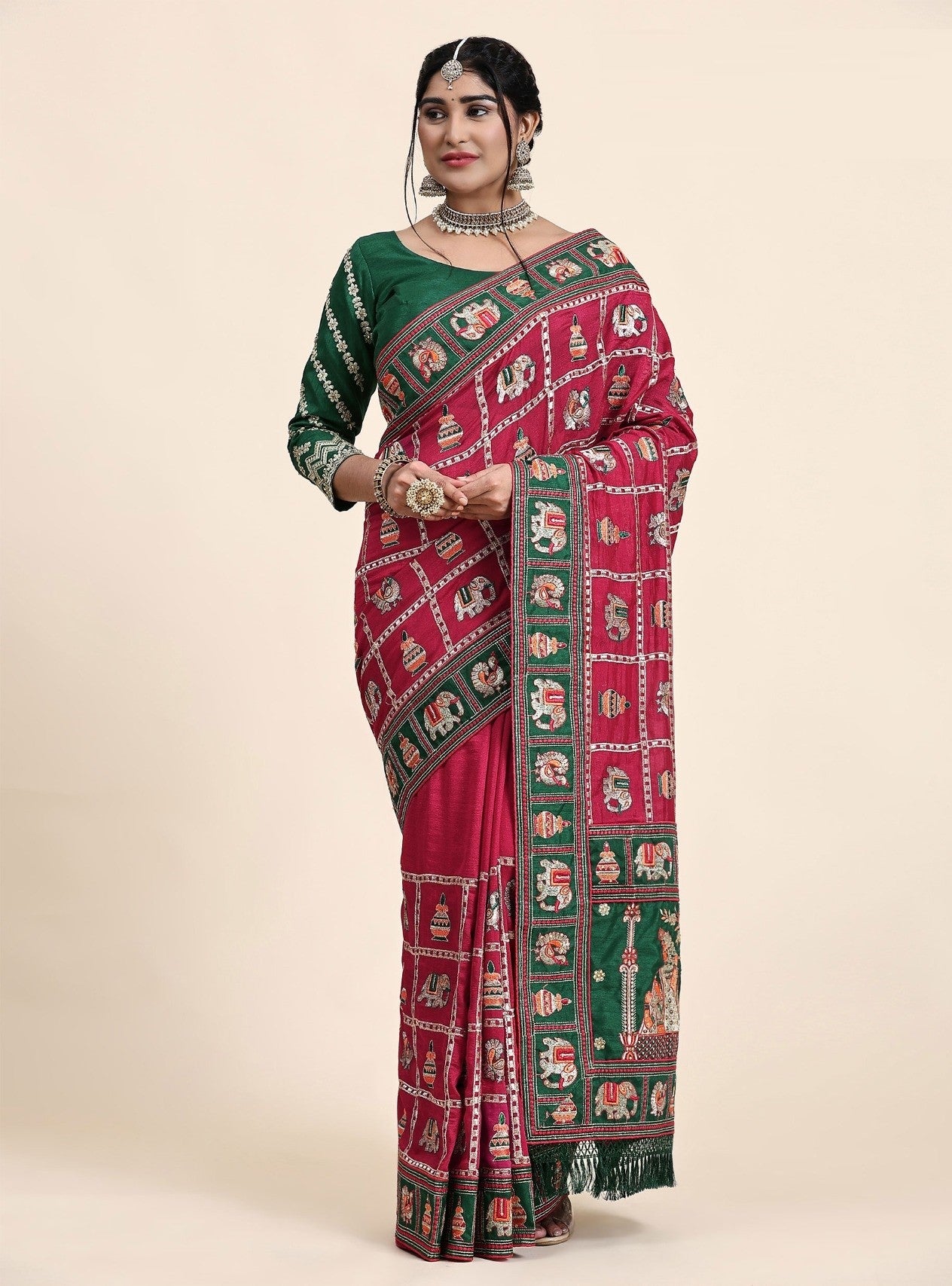 Rani Color Beautiful Panetar Saree in Vichitra Silk special Occasion Saree