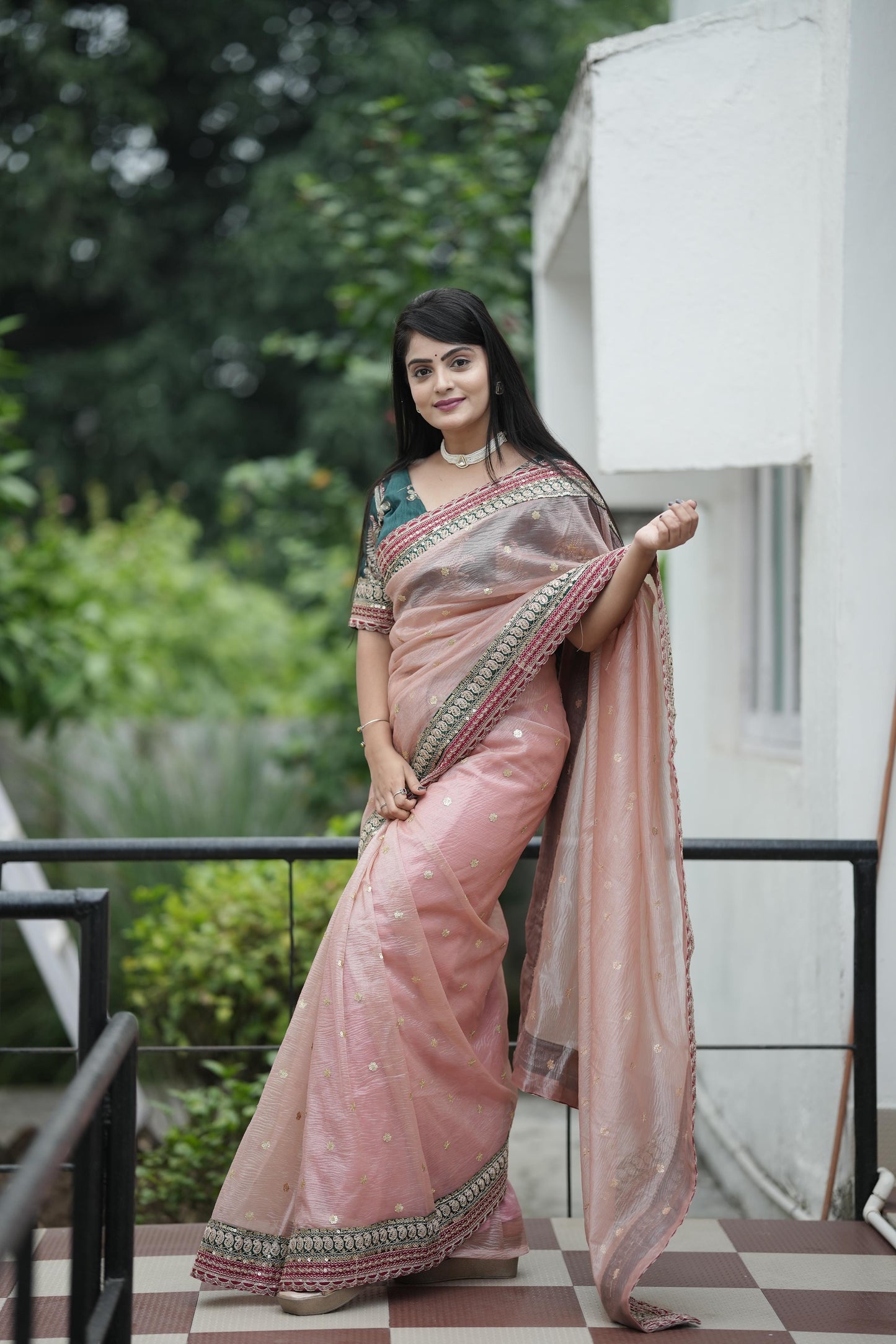 Beautiful Crush  Banarasi Saree with Sequins And Cording Embroidery Work