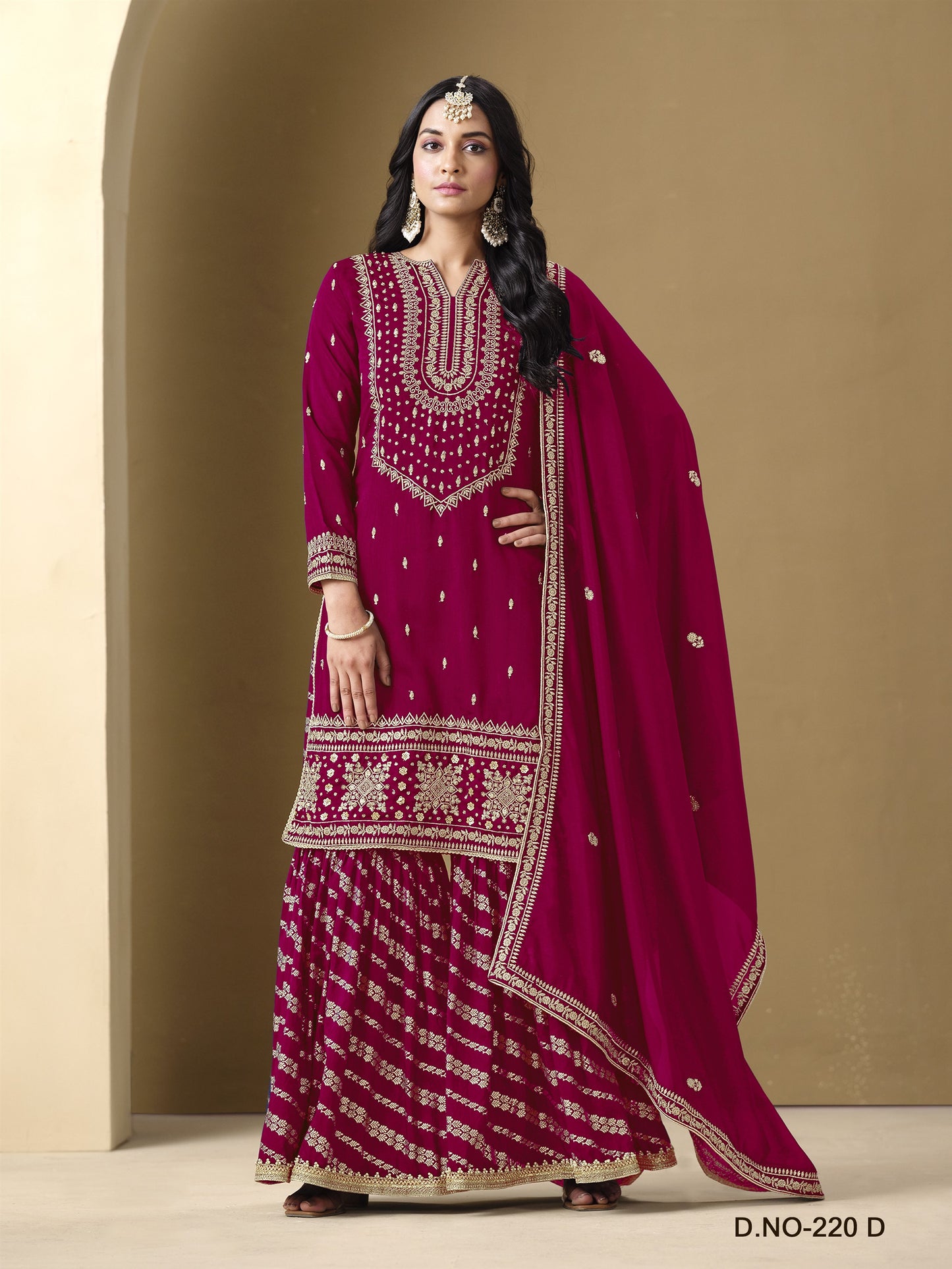 Rani Pink Color Heavy Sharara Wedding Wear Suit For Family Function