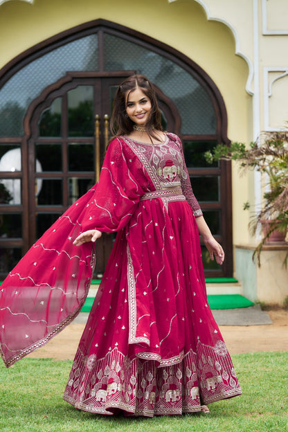 Rani Color Beautiful Lehenga Choli For upcoming function