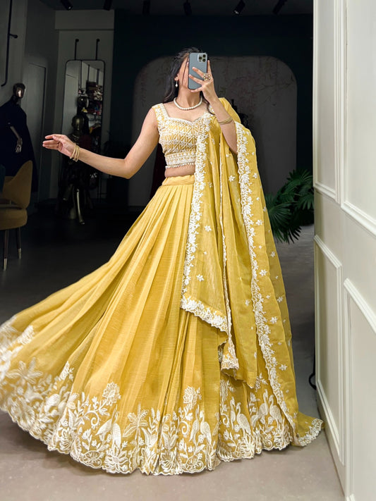 Yellow Color Beautiful Golden Glow and Embroidered Charm lehenga choli