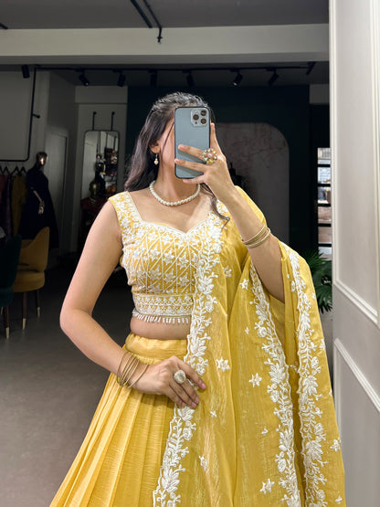 Yellow Color Beautiful Golden Glow and Embroidered Charm lehenga choli