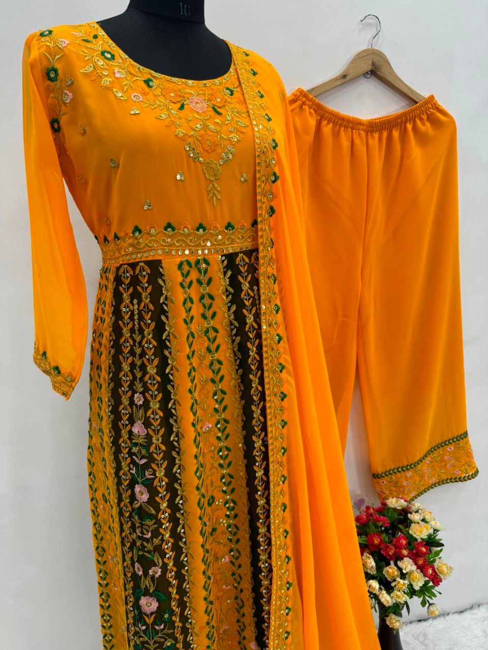 Yellow Color Anarkali Gown In Georgette Fabric