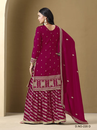 Rani Pink Color Heavy Sharara Wedding Wear Suit For Family Function