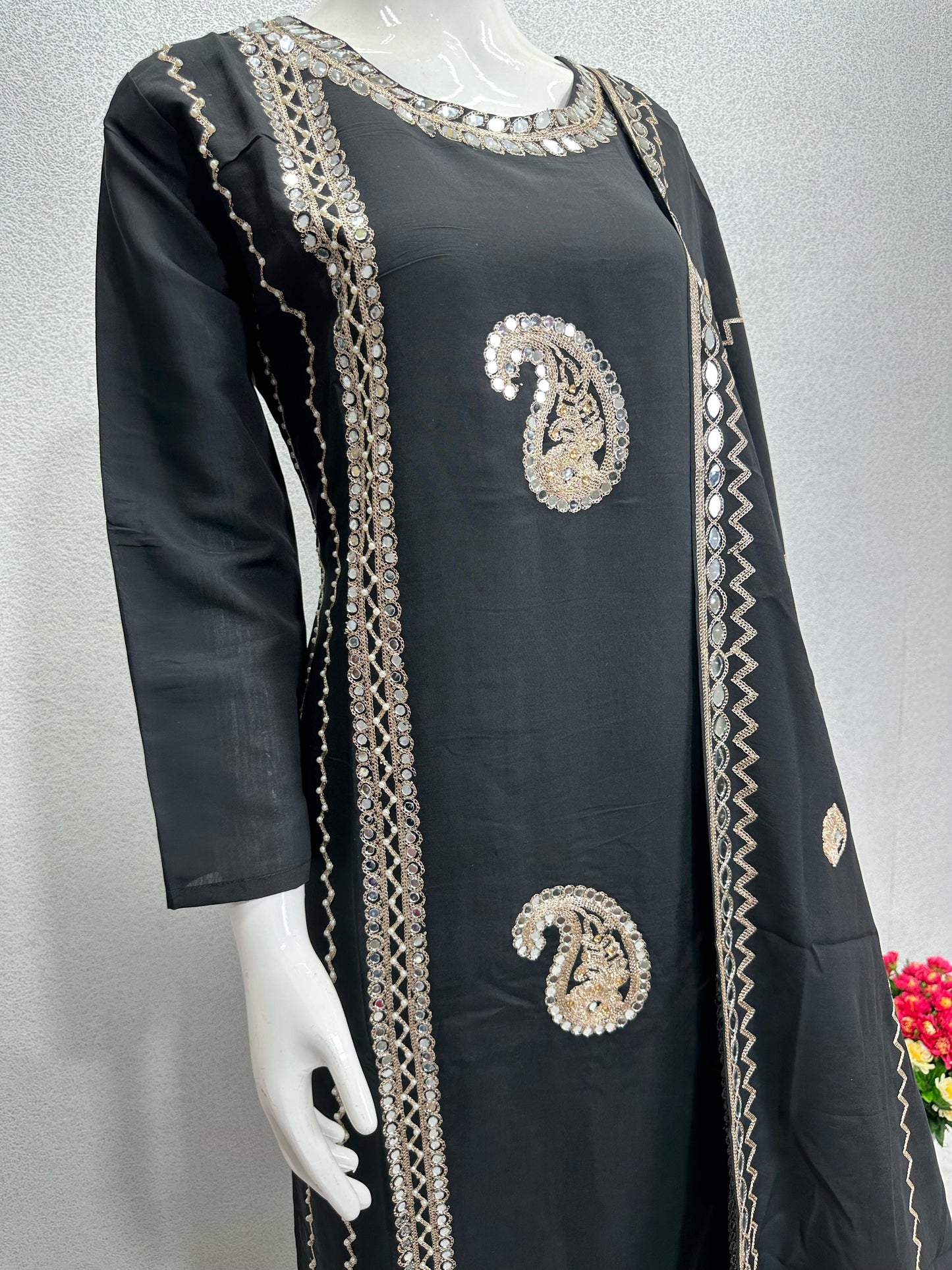 black Color Heavy Partywear Suit