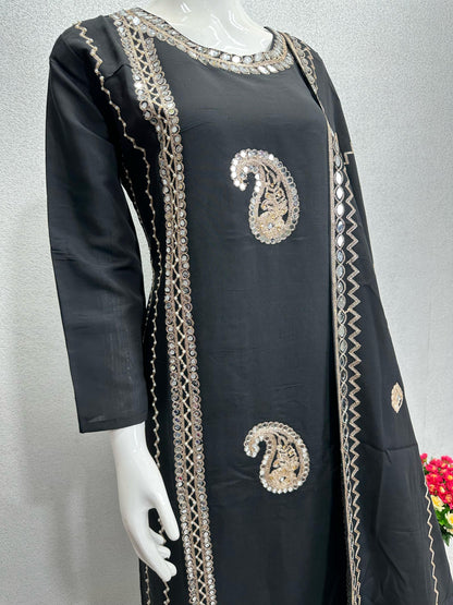 black Color Heavy Partywear Suit