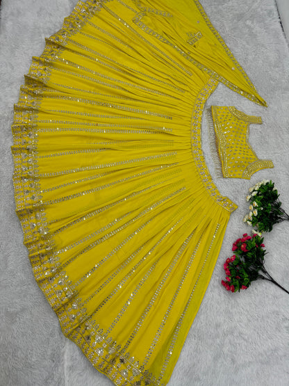 Yellow Color Beautiful Haldi Lehenga Choli in Georgette Fabric