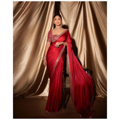 Silk Fabric Beautiful Red Color Saree Buy It now