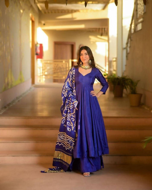 Blue Color Beautiful Silk Suit Gown For Small Family function