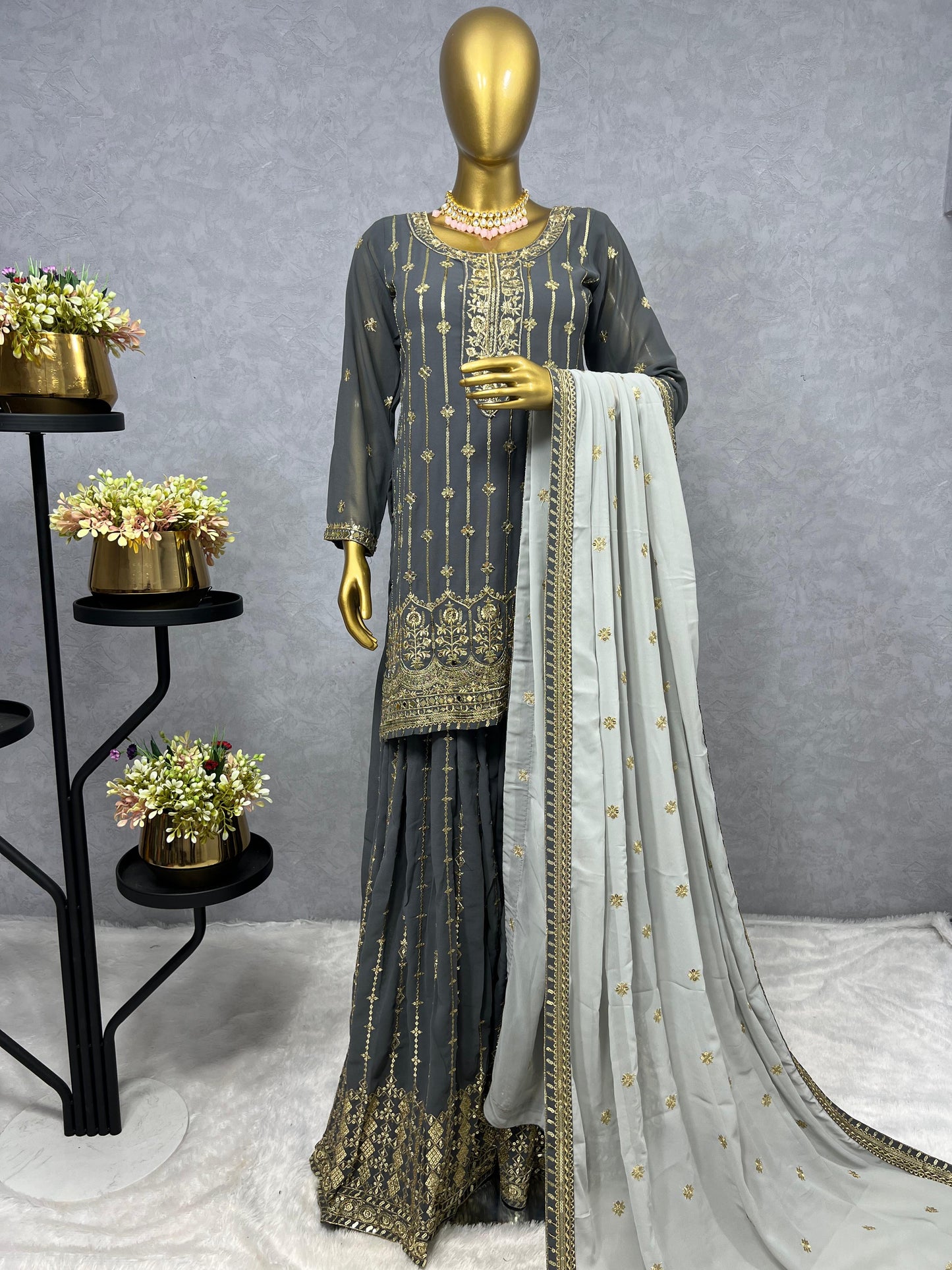 Grey Color Designer Pakistani Suit For Upcoming Festival