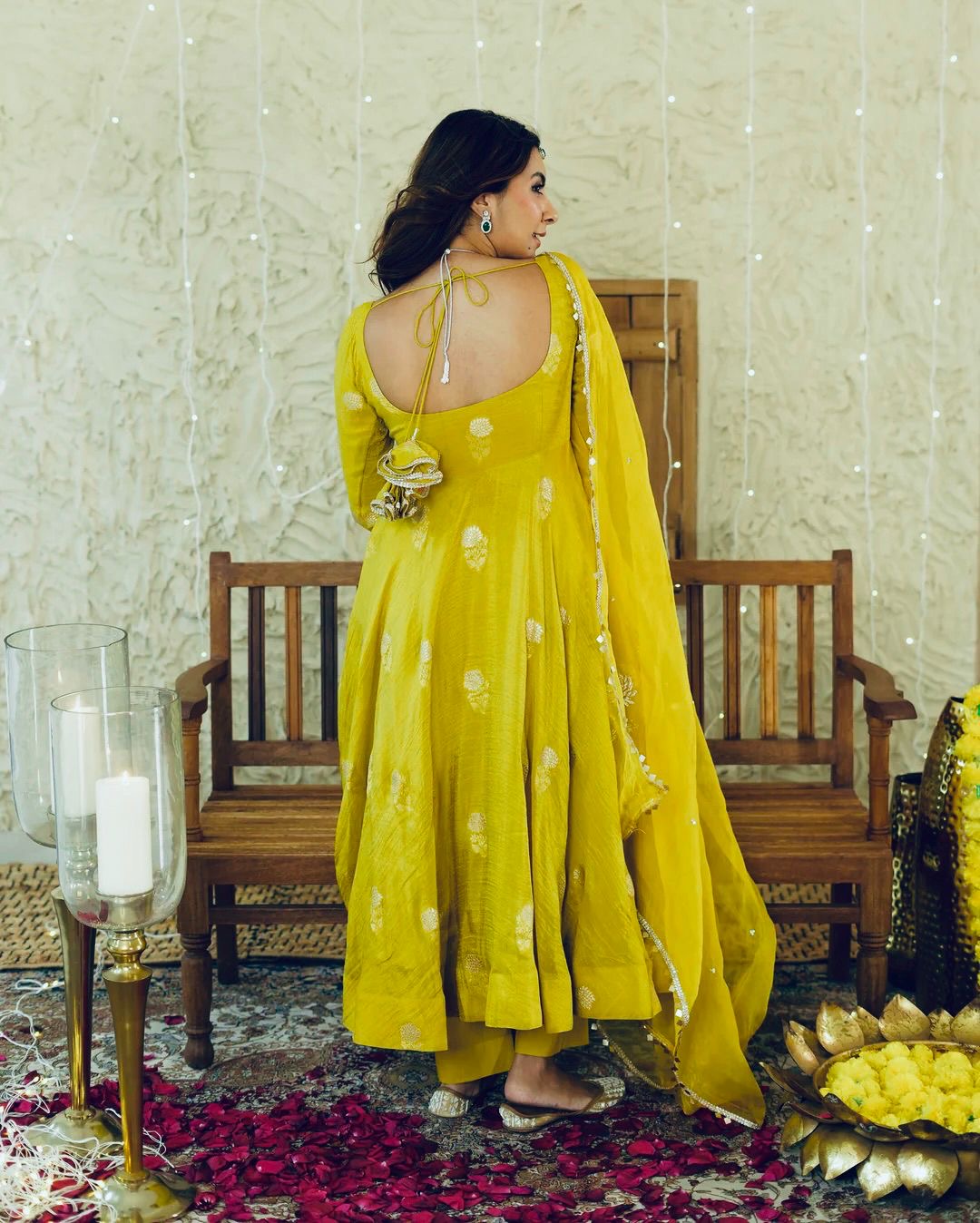 Beautiful Yellow Color Anarakli Gown Chinon Fabric