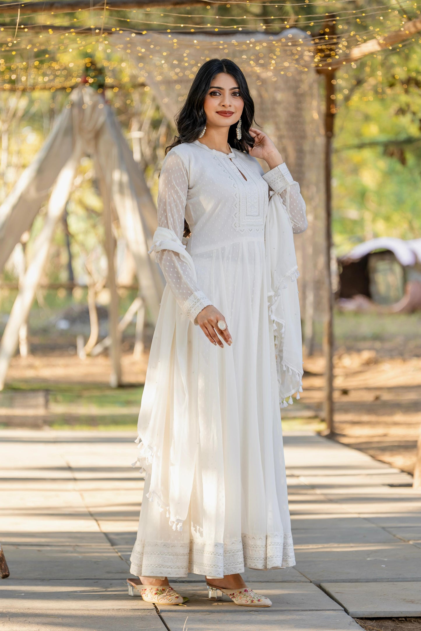 White Color Beautiful Partywear Anarkali Dress