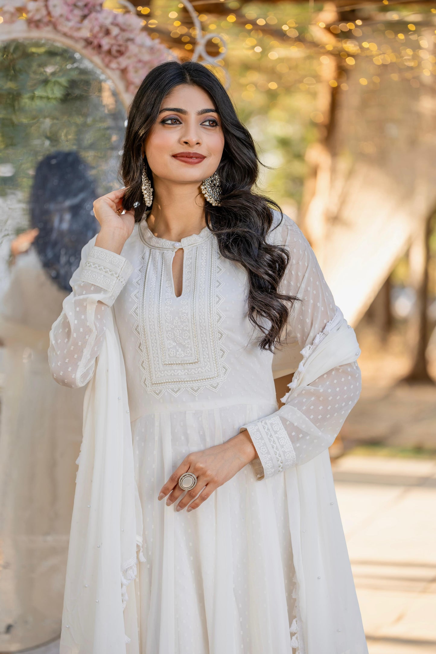 White Color Beautiful Partywear Anarkali Dress