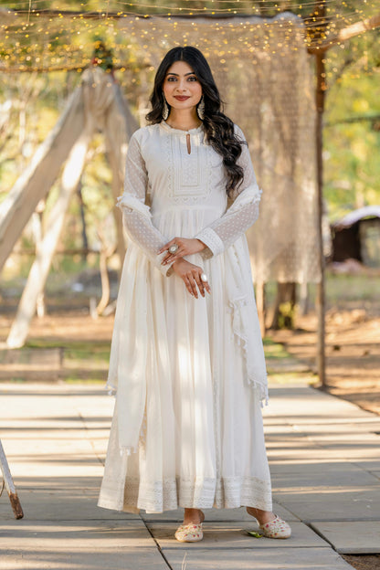 White Color Beautiful Partywear Anarkali Dress