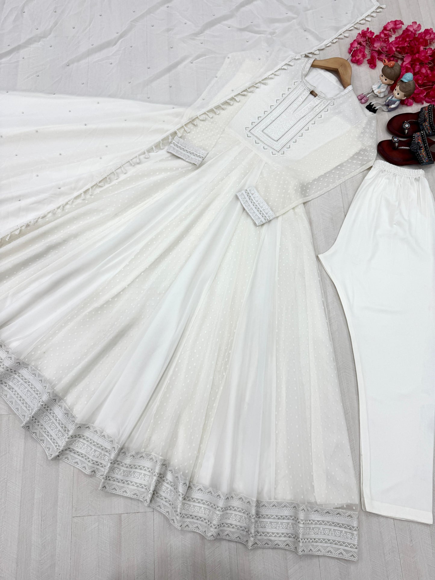 White Color Beautiful Partywear Anarkali Dress