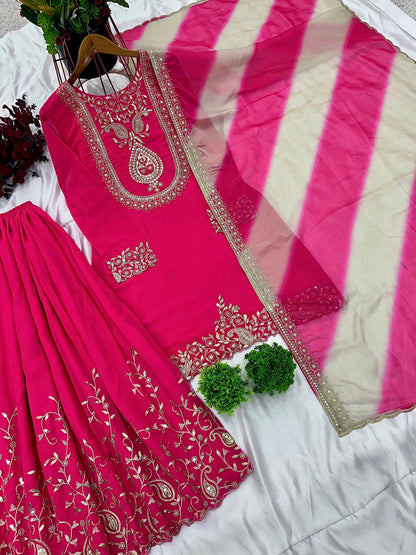 Pink Color Beautiful Sharara Plazo Suit in Georgette Fabric