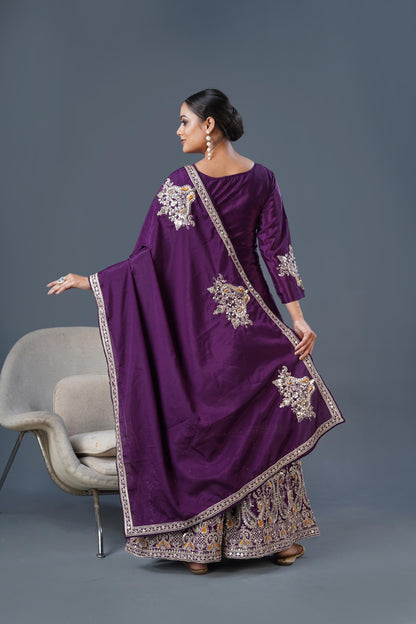 Purple Color Partywear Dress in Chinon Fabric Readymade Suit