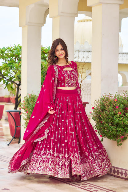 Pink Red Color Lehenga Choli For Wedding Function