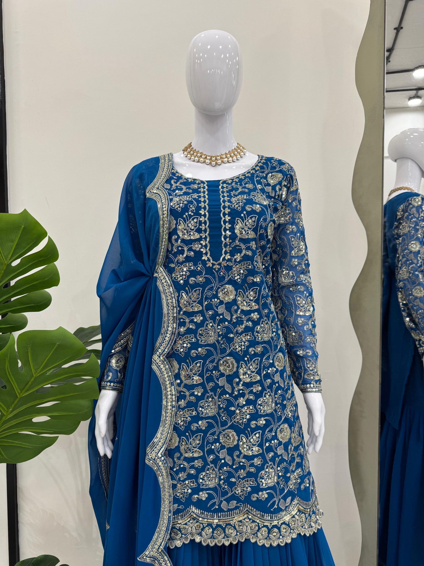 Blue Color Beautiful Sharara Suit For Wedding Function in Georgette Fabric