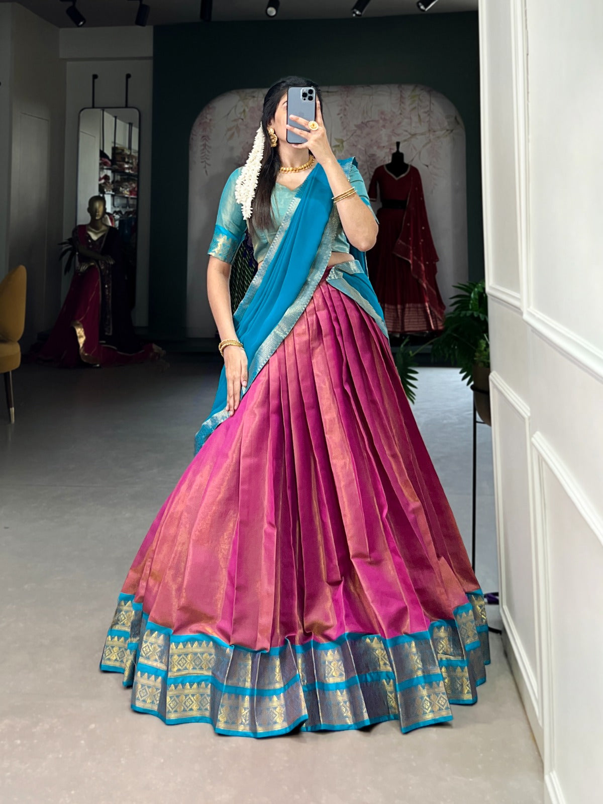 Beautful Kanchipuram Silk Lehenga Choli For Wedding Function