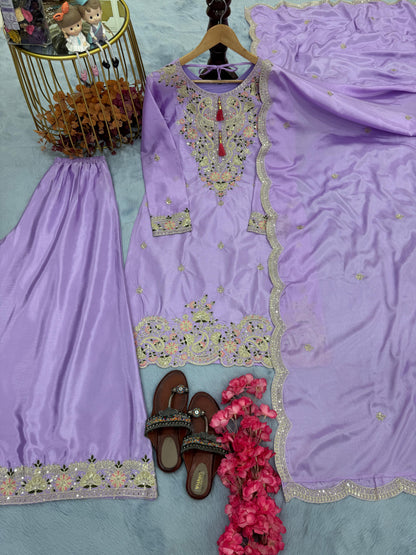 Dress Light Purple Beautiful Chinon Silk Partywear