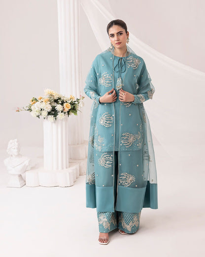 Sky Blue Color Beautiful Crepe Fabric Suit
