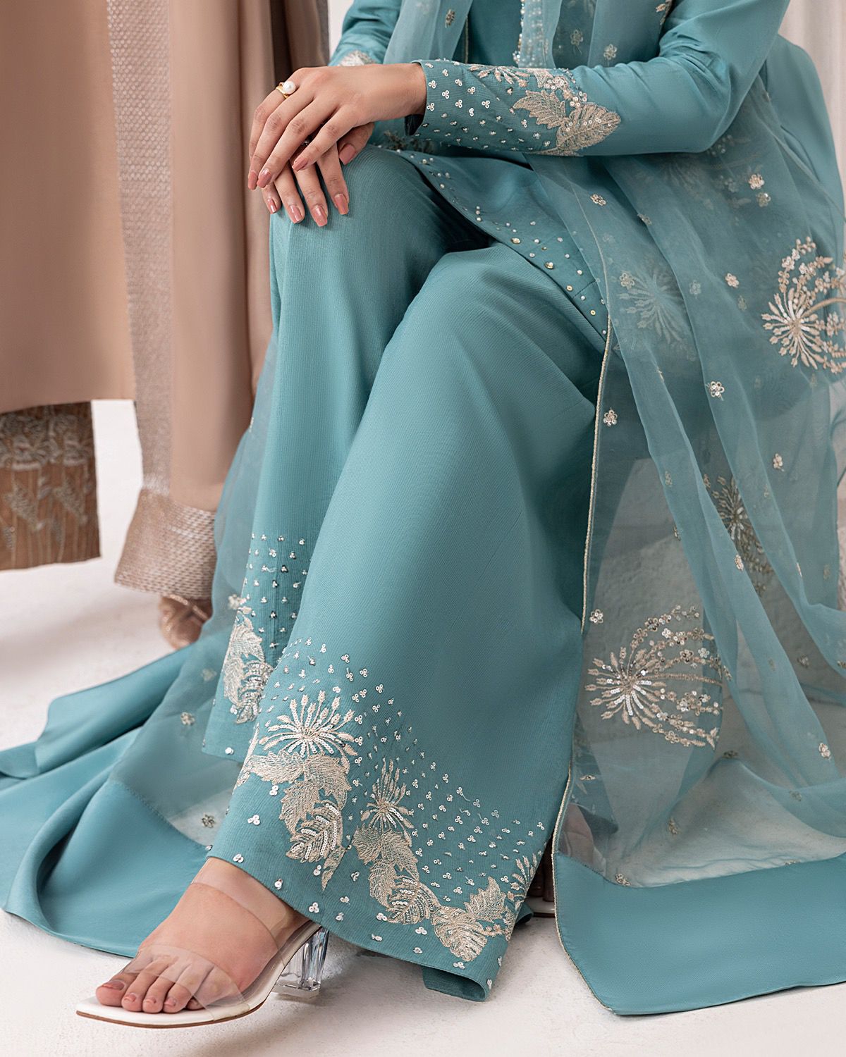 Sky Blue Color Beautiful Crepe Fabric Suit