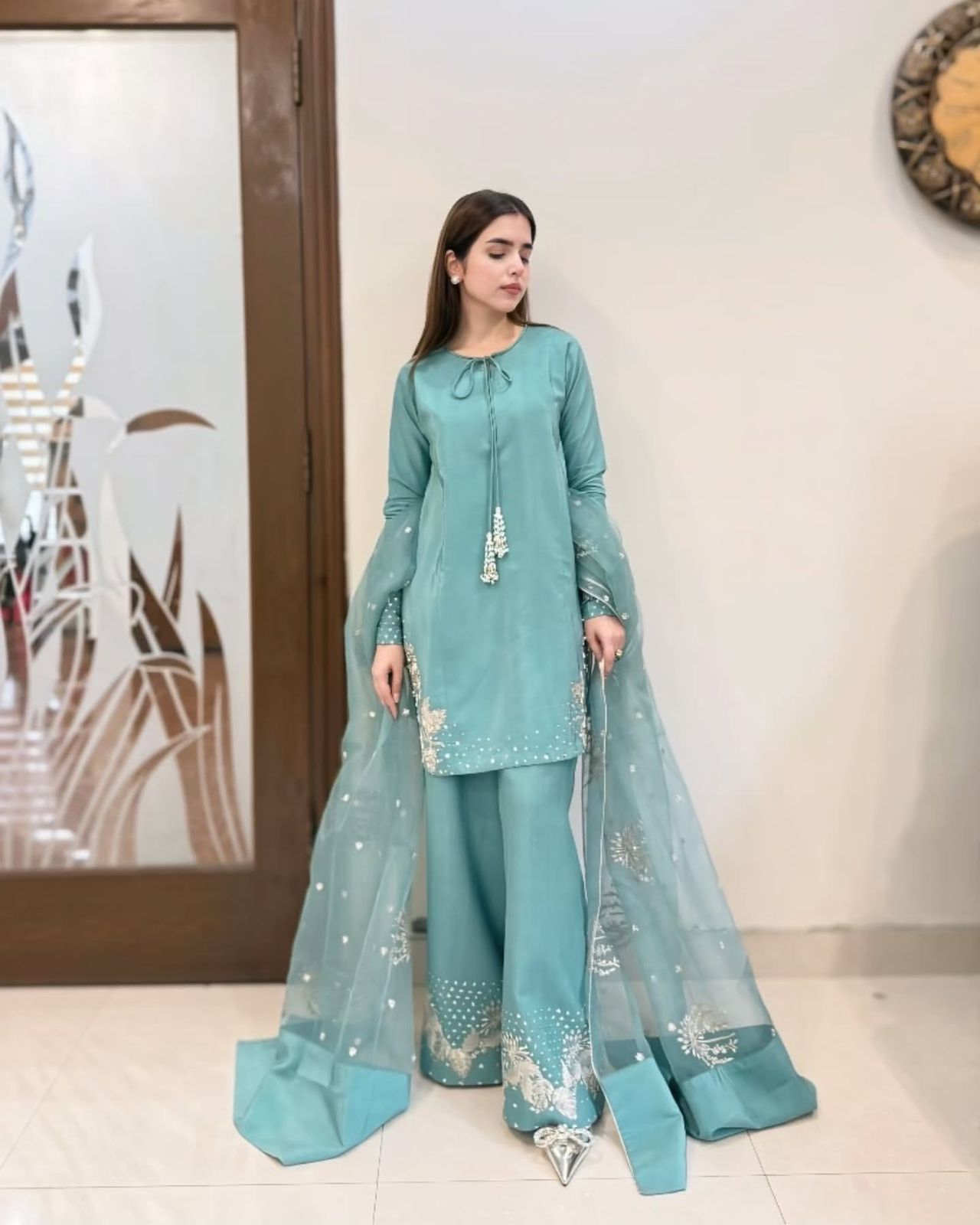 Sky Blue Color Beautiful Crepe Fabric Suit