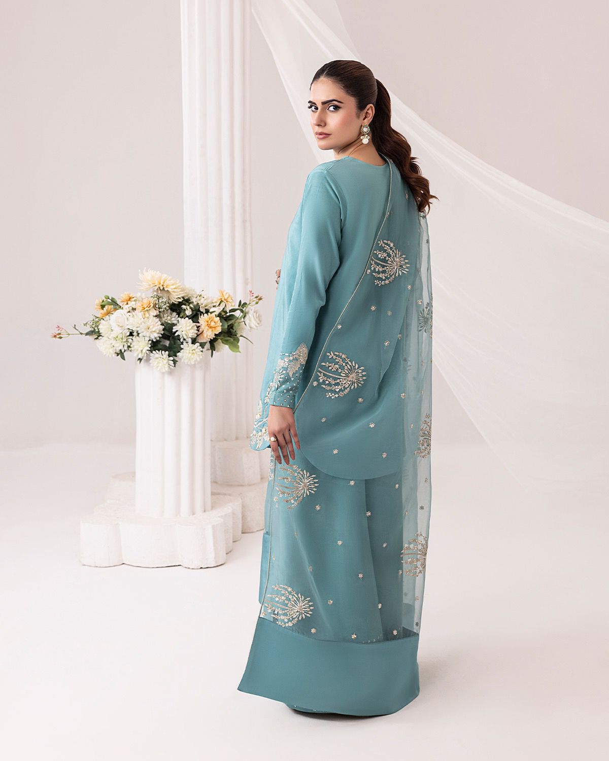 Sky Blue Color Beautiful Crepe Fabric Suit