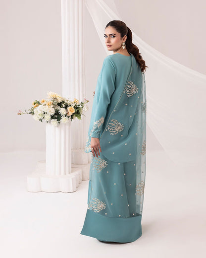 Sky Blue Color Beautiful Crepe Fabric Suit
