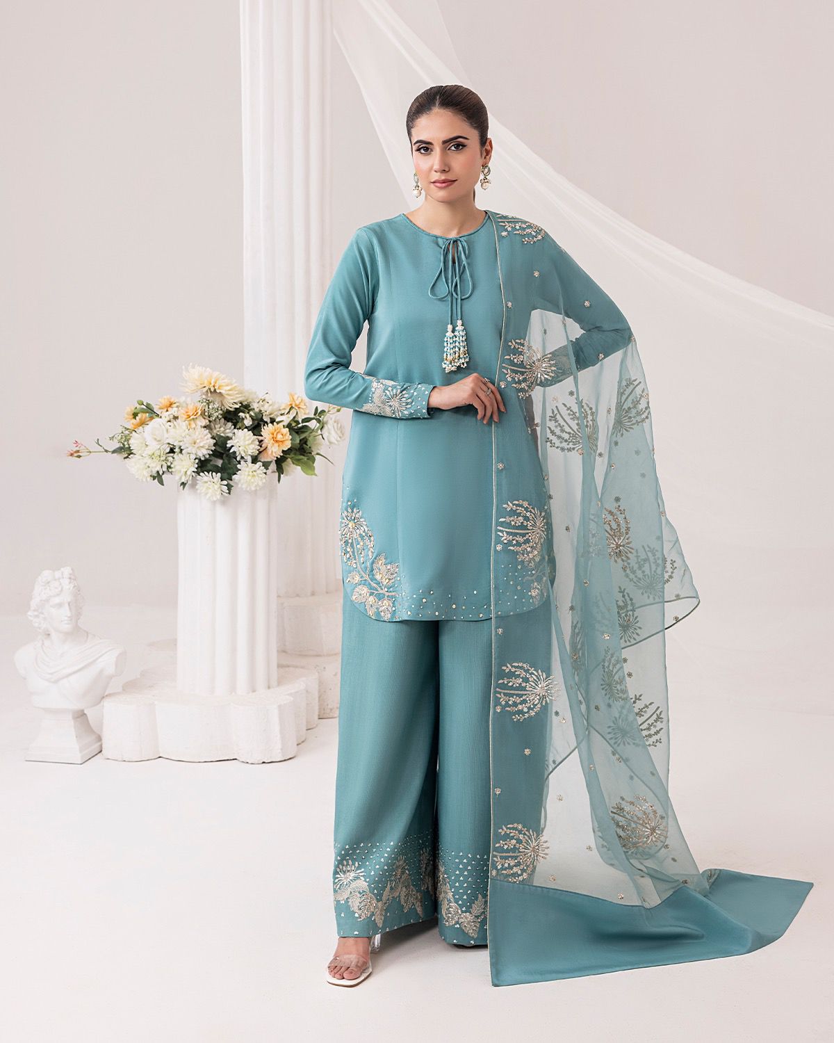 Sky Blue Color Beautiful Crepe Fabric Suit