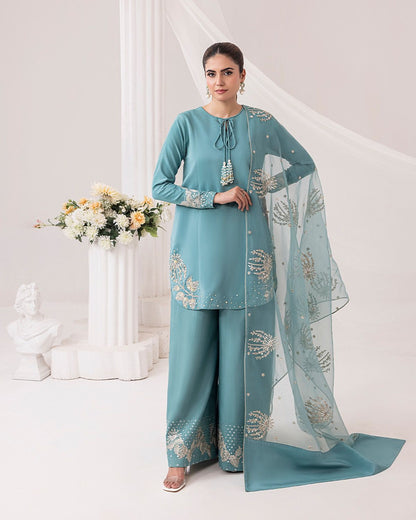 Sky Blue Color Beautiful Crepe Fabric Suit