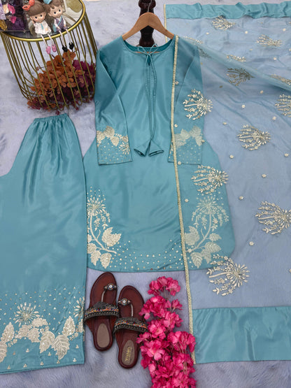 Sky Blue Color Beautiful Crepe Fabric Suit