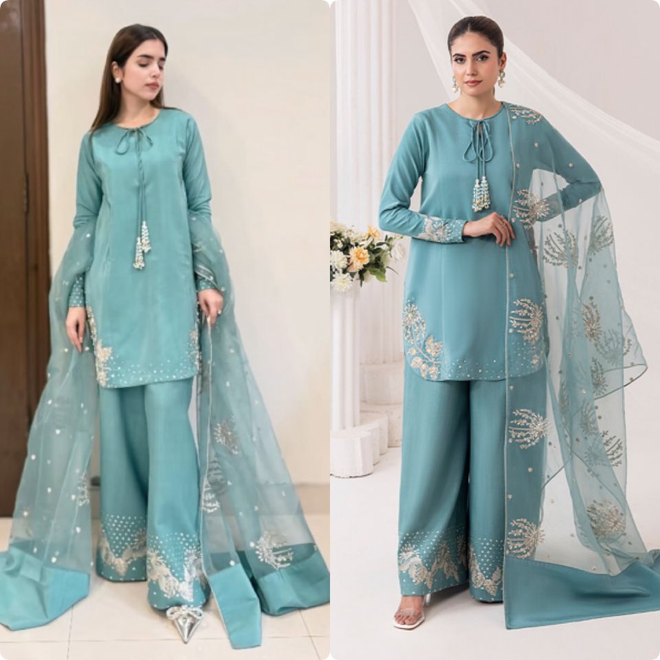 Sky Blue Color Beautiful Crepe Fabric Suit