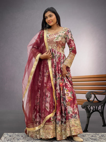 Beautful Chinon Fabric Anarkali Gown