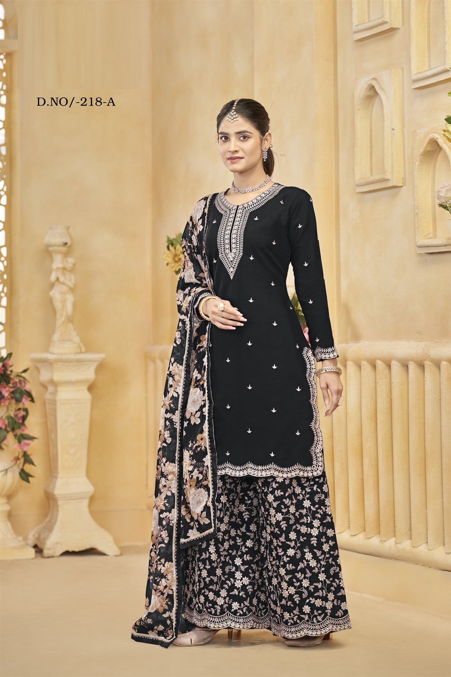 Black Color Partywear Heavy Suit In Roman Silk Fabric