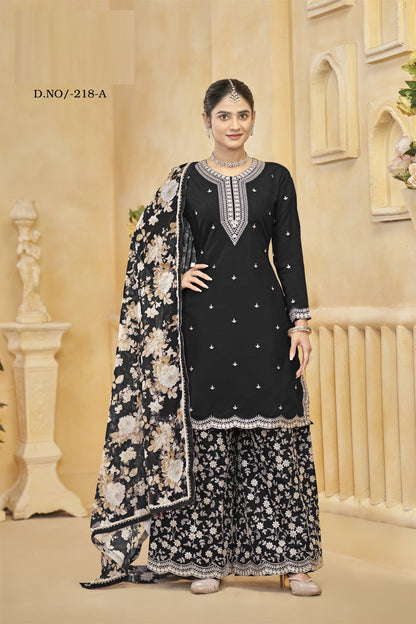 Black Color Partywear Heavy Suit In Roman Silk Fabric