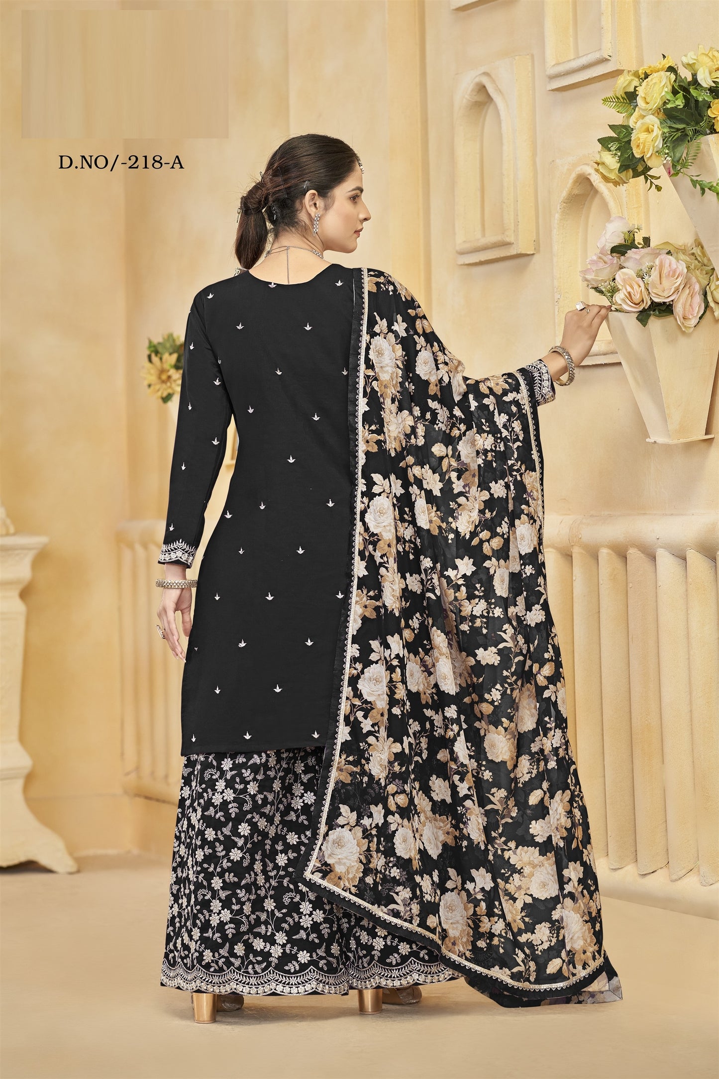 Black Color Partywear Heavy Suit In Roman Silk Fabric