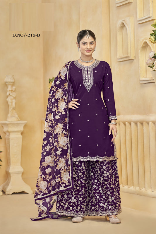 Purple Color Partywear Heavy Suit In Roman Silk Fabric