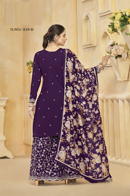 Purple Color Partywear Heavy Suit In Roman Silk Fabric